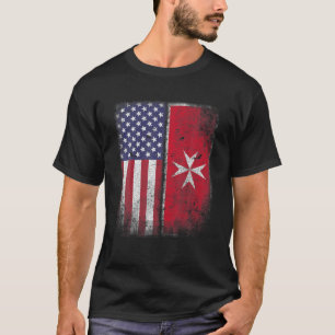 Maltesische amerikanische Flagge  Malta-Kreuz Usa  T-Shirt