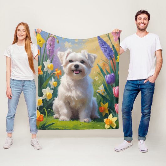 Maltesische Dog Spring Blumen Malerei Fleecedecke (Beispiel)