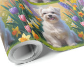 Maltesische Dog Spring Blumen Malerei Geschenkpapier (Rolleneckpunkt)