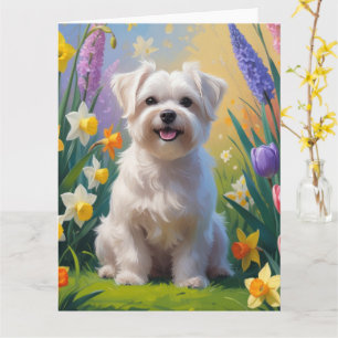 Maltesische Dog Spring Blumen Malerei Karte