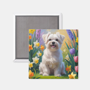Maltesische Dog Spring Blumen Malerei Magnet