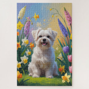 Maltesische Dog Spring Blumen Malerei Puzzle