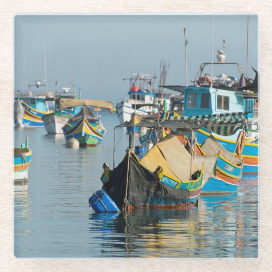 Maltesische Fischerboote | Marsaxlokk in Malta Glasuntersetzer (Vorderseite)