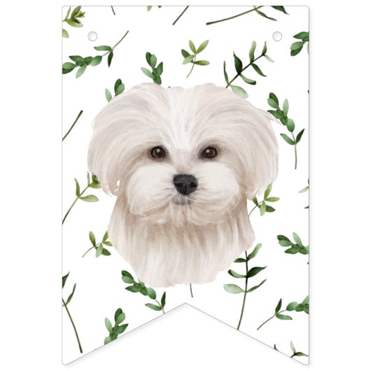 Maltesische Greenery Baby Shower Puppy Bunting Fla Wimpelkette (Zweite Fahne)