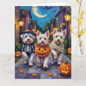 Maltesische Hunde Trick-or-Treating Halloween-Kost Karte (Gelbe Blume)