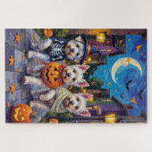 Maltesische Hunde Trick-or-Treating Halloween-Kost Puzzle (Horizontal)