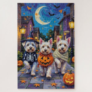 Maltesische Hunde Trick-or-Treating Halloween-Kost Puzzle
