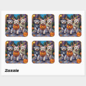 Maltesische Hunde Trick-or-Treating Halloween-Kost Quadratischer Aufkleber (Blatt)