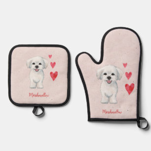 Maltesische Hundespielzeugzucht Personalisiert Ofenhandschuh & Topflappen-Set