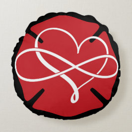 MALTESISCHE KREUZUNG MIT HERZ UND UNENDLICHKEIT RUNDES KISSEN