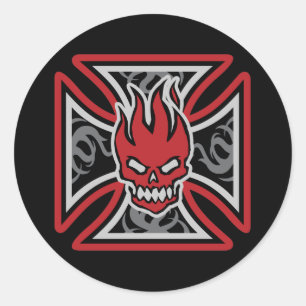 Maltesische lodernde Schädel-Aufkleber Runder Aufkleber