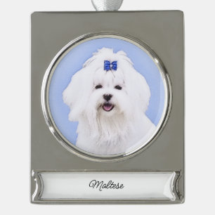 Maltesische Malerei - Niedliche Original Dog Art S Banner-Ornament Silber
