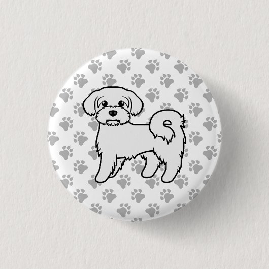 Maltesische Niedliche Cartoon Dog Illustration Button (Vorderseite)