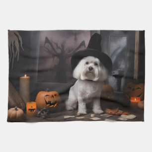Maltesische Pumpkins Halloween Beängstigend Geschirrtuch