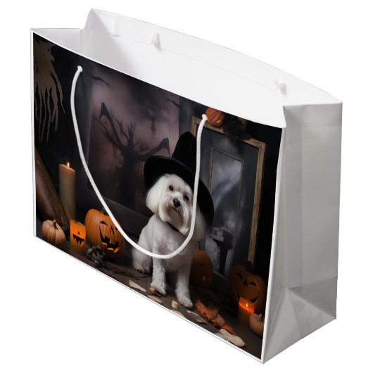 Maltesische Pumpkins Halloween Beängstigend Große Geschenktüte (Rückseite Schrägansicht)