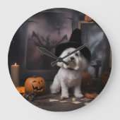 Maltesische Pumpkins Halloween Beängstigend Große Wanduhr (Vorderseite)