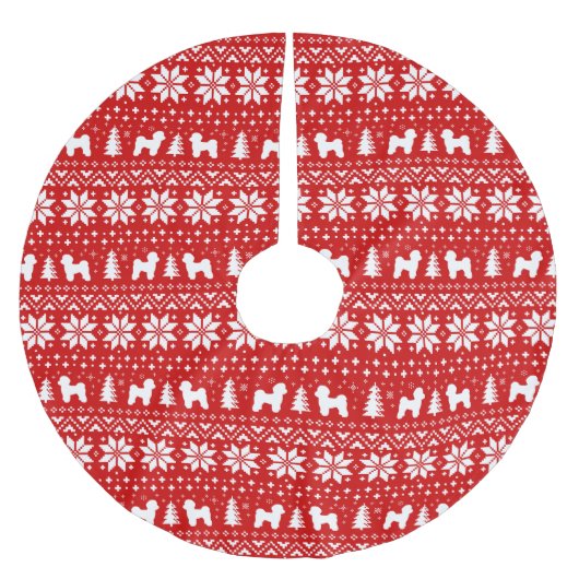 Maltesische Silhouetten Weihnachtsmuster Rot Polyester Weihnachtsbaumdecke (Vorderseite)