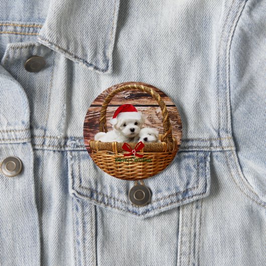 Maltesische Welpen in einem Weihnachtskorb Button (Beispiel)