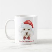Maltesischer Aquarellhund mit Weihnachtsmannmütze  Kaffeetasse (Links)
