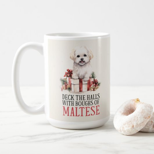 Maltesischer Funny Dog Puff Weihnachtskaffee Tasse (Mit Donut)