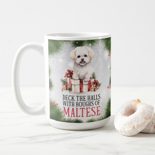 Maltesischer Funny Dog Puff Weihnachtskaffee Tasse (Mit Donut)