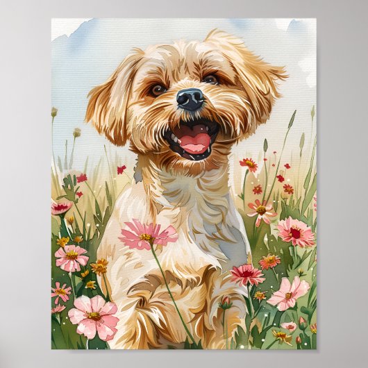Maltesischer Hund Fluffy Wasserfarben Art Print Po Poster (Vorne)