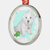 Maltesischer Hund mit Blasen Silbernes Ornament (Links)