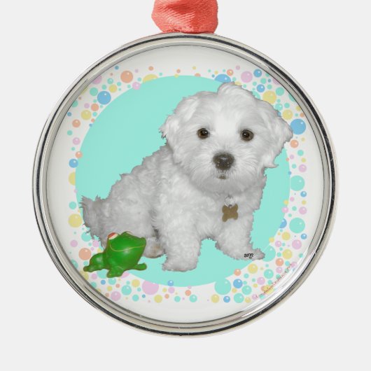 Maltesischer Hund mit Blasen Silbernes Ornament (Vorne)