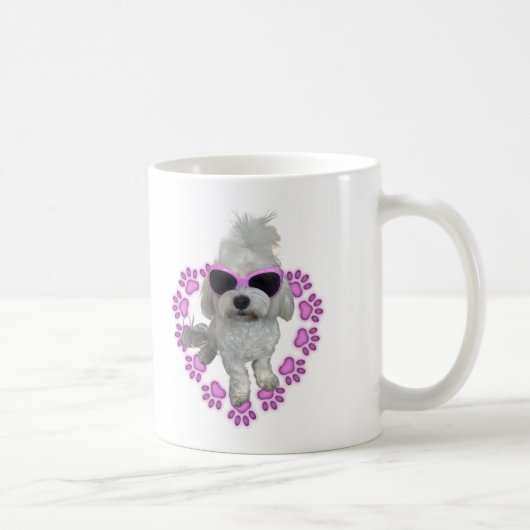 Maltesischer Hund mit rosa Sonnenbrille Kaffeetasse (Rechts)