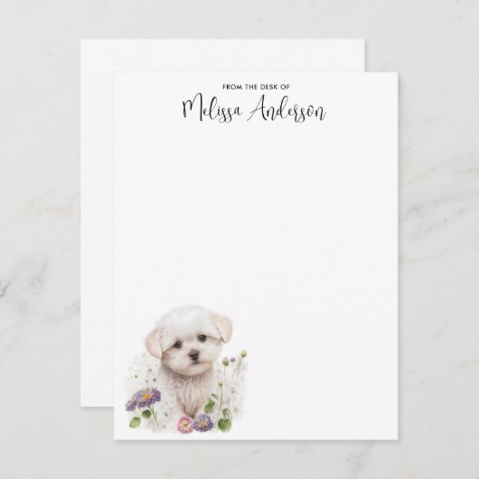 Maltesischer Hund Niedlich Welpe Wasserfarbe Perso Mitteilungskarte (Vorne/Hinten)