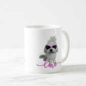 Maltesischer Hund Pink Brille Liebe Pfosten drucke Kaffeetasse (VorderseiteRechts)