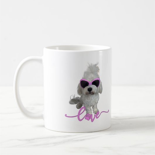 Maltesischer Hund Pink Brille Liebe Pfosten drucke Kaffeetasse (Links)