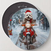 Maltesischer Hund reitend Motorrad Weihnachten Button (Vorne & Hinten)