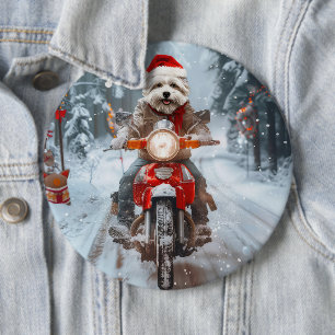 Maltesischer Hund reitend Motorrad Weihnachten Button