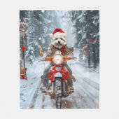 Maltesischer Hund reitend Motorrad Weihnachten Fleecedecke (Vorderseite)