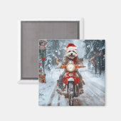 Maltesischer Hund reitend Motorrad Weihnachten Magnet (Vorderseite/Rückseite)