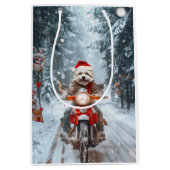 Maltesischer Hund reitend Motorrad Weihnachten Mittlere Geschenktüte (Vorderseite)