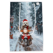 Maltesischer Hund reitend Motorrad Weihnachten Mittlere Geschenktüte (Rückseite)