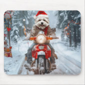 Maltesischer Hund reitend Motorrad Weihnachten Mousepad (Vorne)