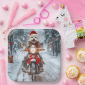 Maltesischer Hund reitend Motorrad Weihnachten Pappteller (Party)
