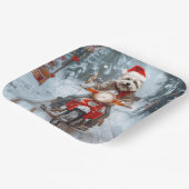 Maltesischer Hund reitend Motorrad Weihnachten Pappteller (Gewinkelt)