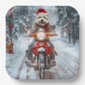 Maltesischer Hund reitend Motorrad Weihnachten Pappteller (Vorderseite)