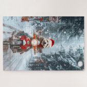 Maltesischer Hund reitend Motorrad Weihnachten Puzzle (Horizontal)