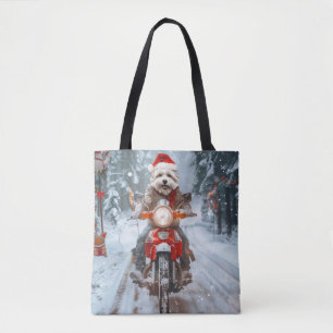 Maltesischer Hund reitend Motorrad Weihnachten Tasche