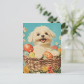 Maltesischer Hund Vintag Ostern Postkarte (Stehend Vorderseite)