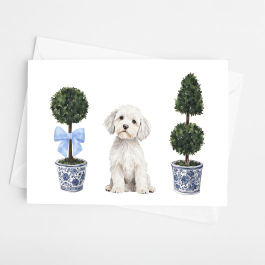 Maltesischer Hund Welpe Topiary Watercolor Karte