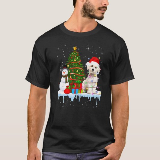 Maltesischer Hundesatz Weihnachtshut im Schnee Chr T-Shirt (Vorderseite)
