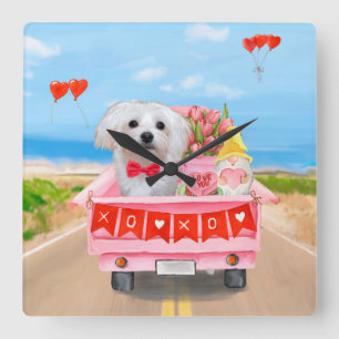 Maltesischer Hundeschlitten Quadratische Wanduhr