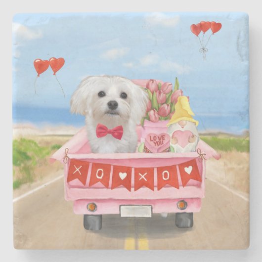 Maltesischer Hundeschlitten Steinuntersetzer (Vorderseite)