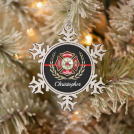 Maltesischer Personalisierter Feuerwehrmann Schneeflocken Zinn-Ornament